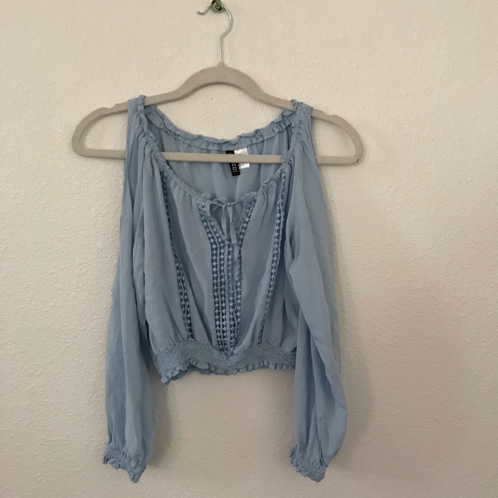 Baby Blue Cold Shoulder Crop Top